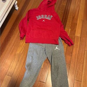 Jordan Kids Red Hoodie and Gray Joggers